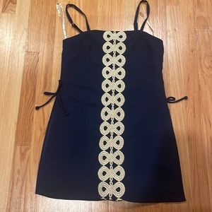 NWT Lilly Pulitzer navy blue romper with gold